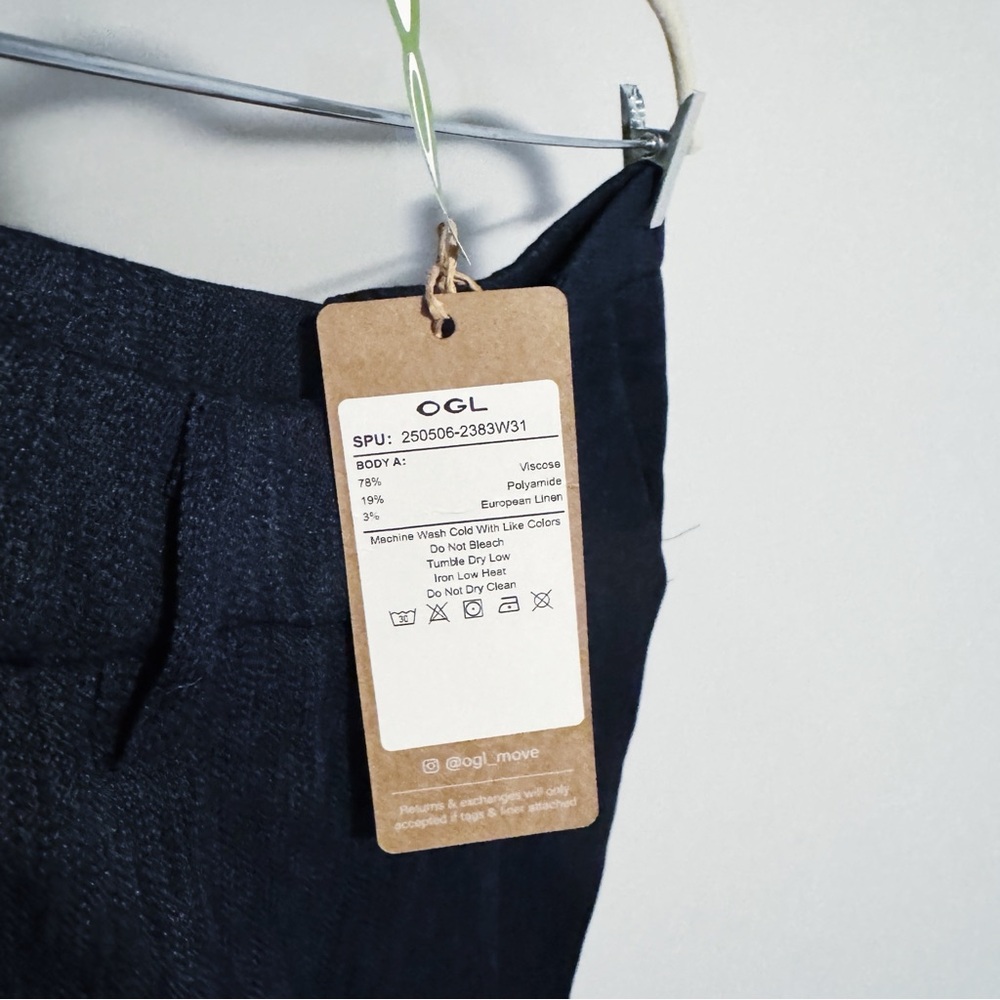 OGL - Navy European Linen Mid Rise Flared Pant with Pockets - Picture 6 of 6